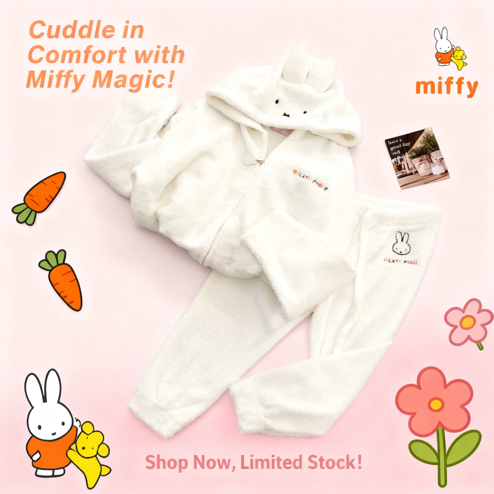 

Creative Kawaii Miffy Hooded Loungewear Set Anime Pajamas Comfortable Dopamine Home Wear Fashion Girls Perfect Gifts Accessories