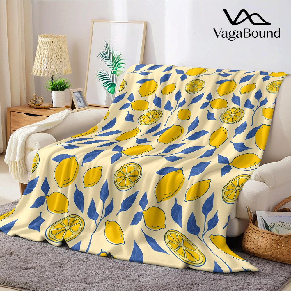 Cream Yellow Lemons Blue Cute Flannel Fleece Throw Blanket Soft Plush Bed Couch Cover Perfect Gift for Women Girls Kids