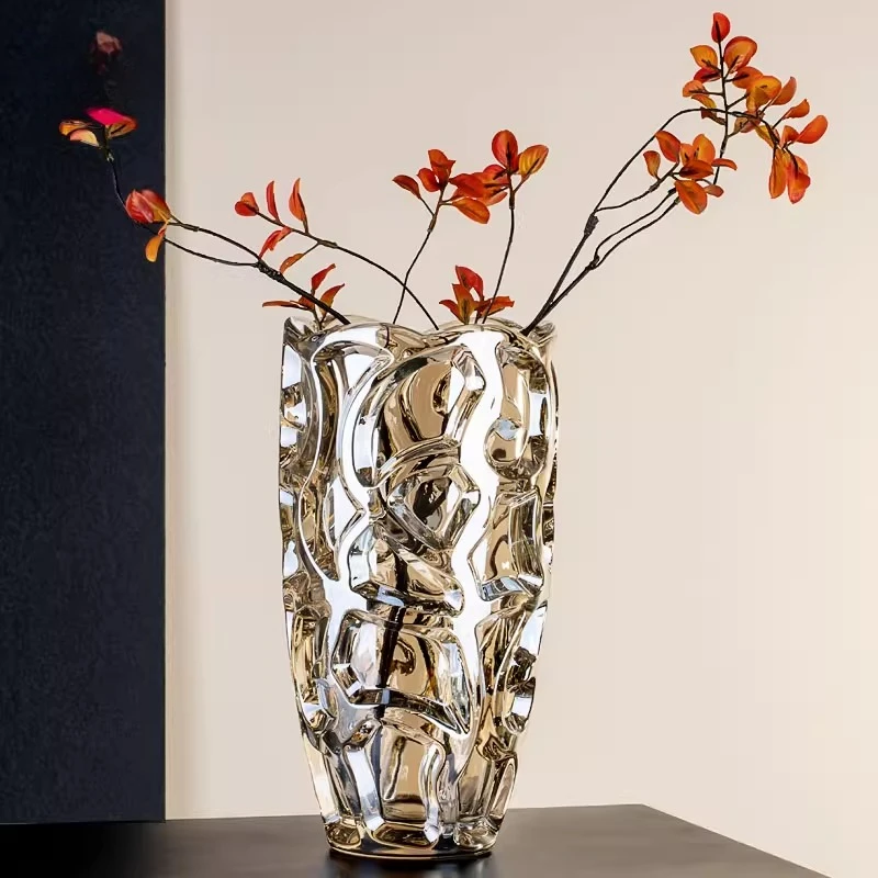 High-end embossed engraved crystal glass vase, home creative flower arrangement vase, gift and display item