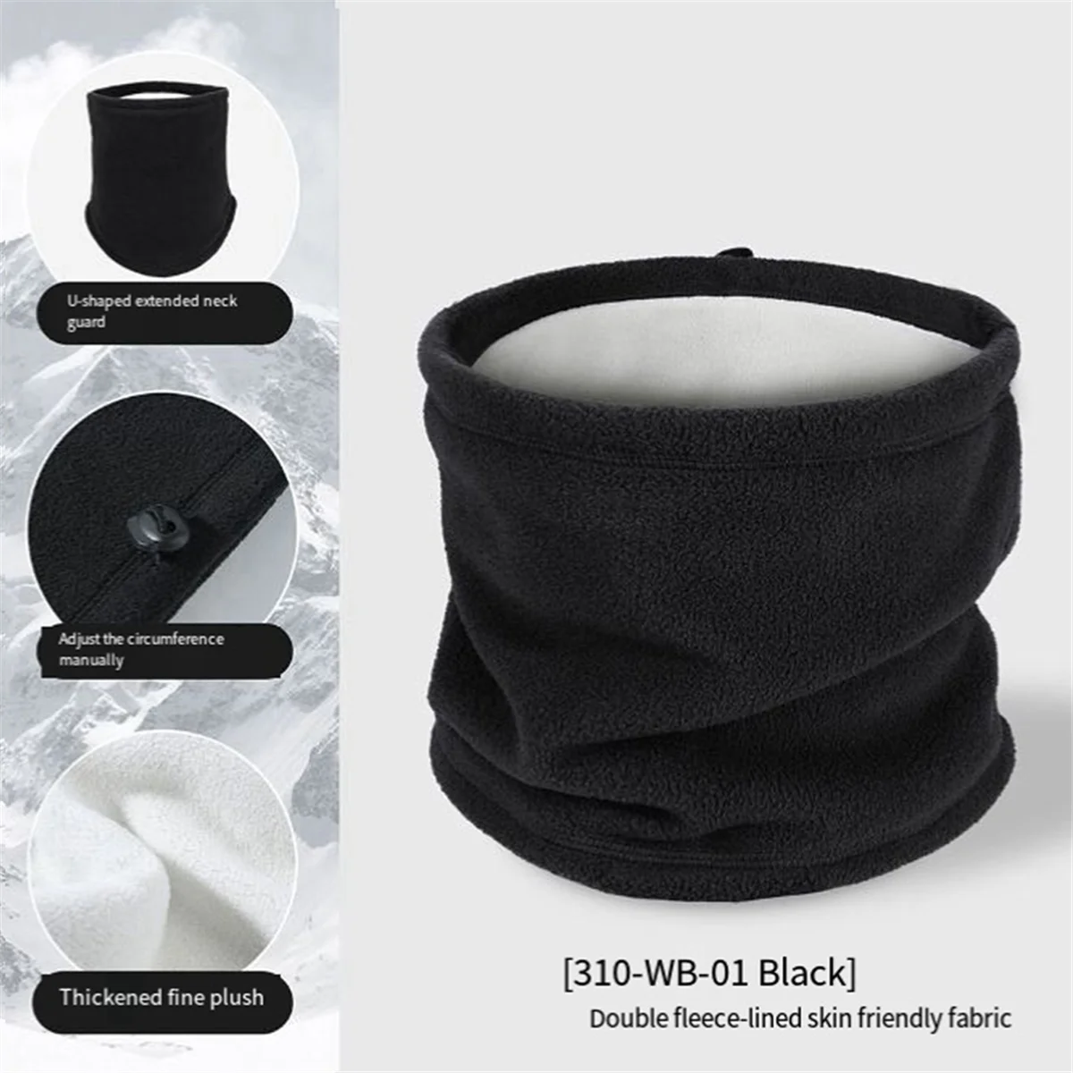 A56XQ Winter Ski Scarf Double-Layer Thickened Cycling Neck Warmer Outdoor Sports Face and Neck All-In-One Mask,White