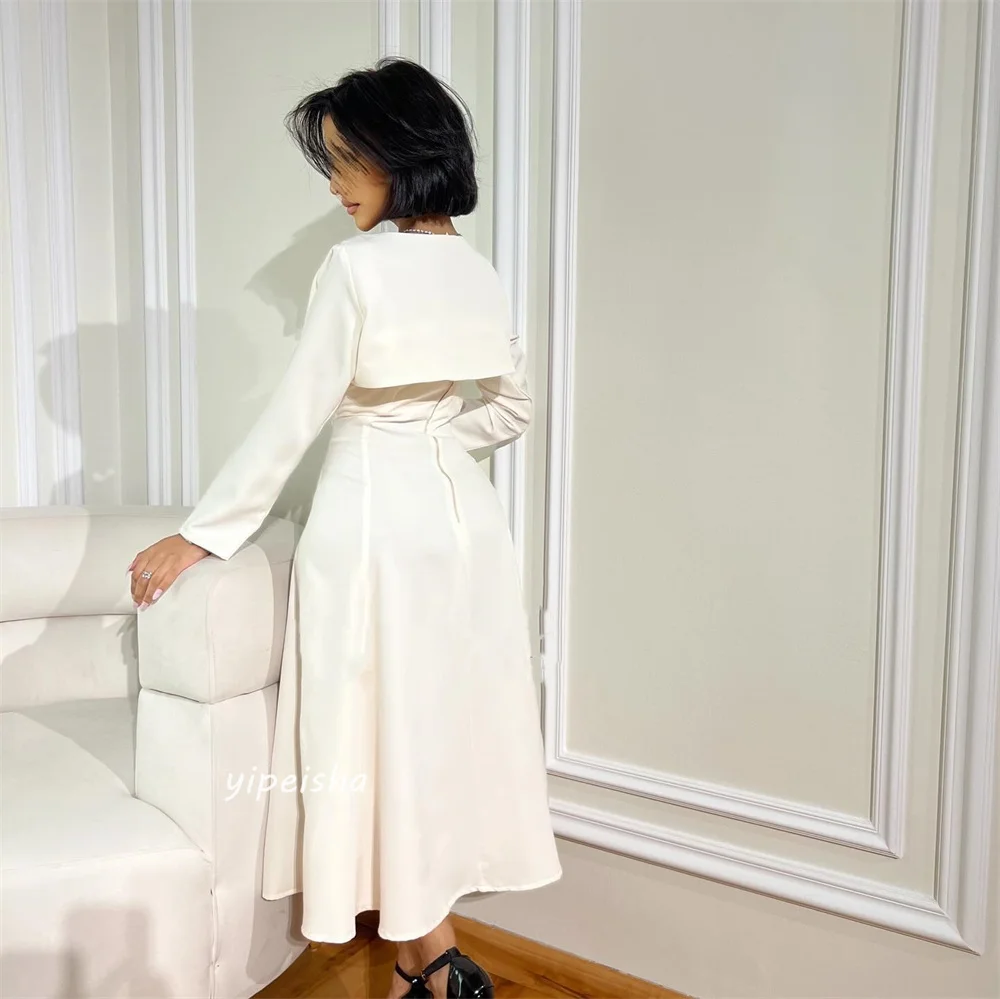 Jiayigong Jersey Draped Pleat Beach A-line Square Collar Bespoke Occasion Gown Long Sleeve Dresses Saudi Arabia