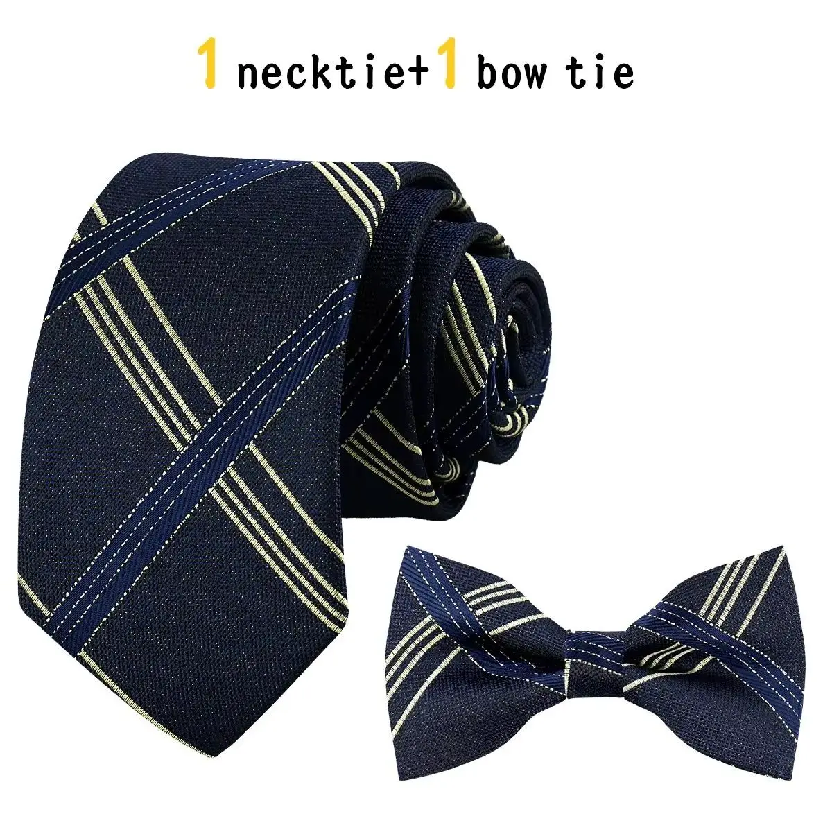 Elegant Men Tie Set Luxury Paisley Stripe Floral Tie with Bow Tie 2 Pcs Wedding Banquet Business Formal Party Accessories