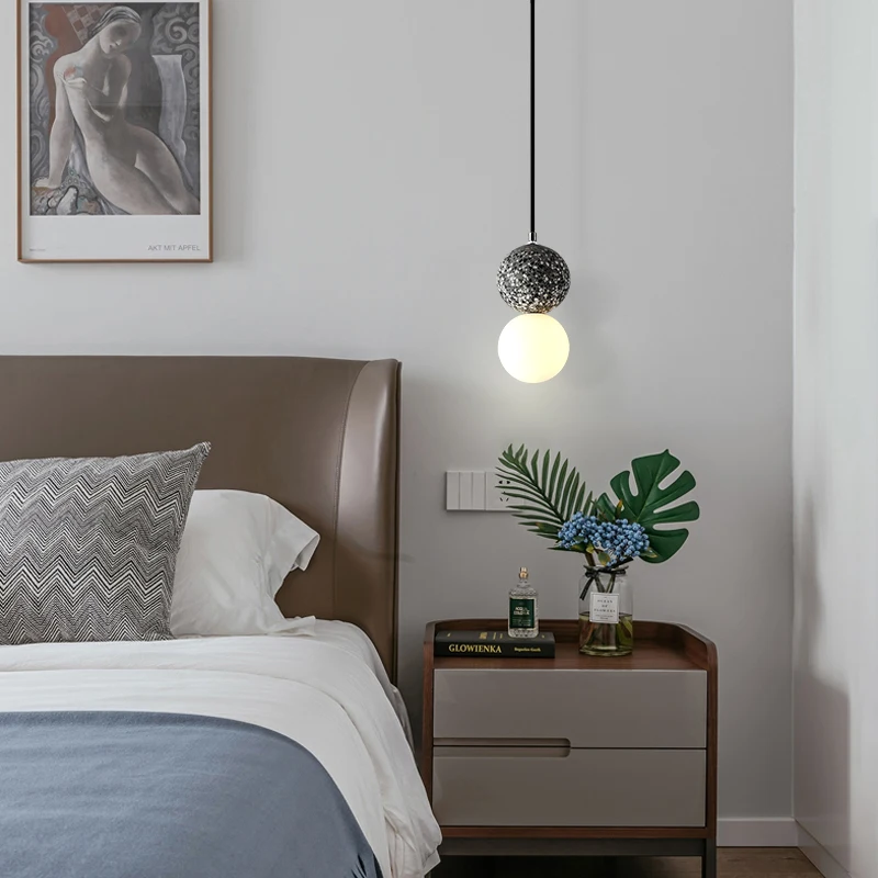 Stone Pendant Light Fixture Bedroom Bedside Restaurant Hanging Lamp Terrazzo Lighting Decoration Modern Glass Cement Bathroom