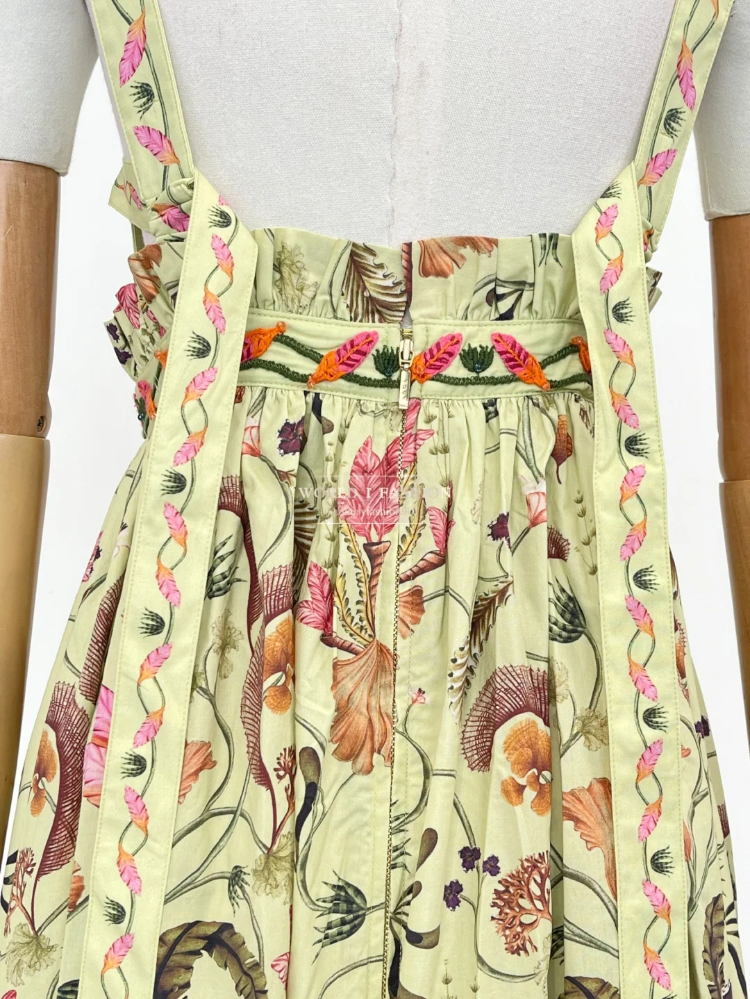 

High Quality Yellow Pink Botanic Print Sleeveless Self Bow Tie Pleat Ruched Ruffles Midi Dress 2025 New