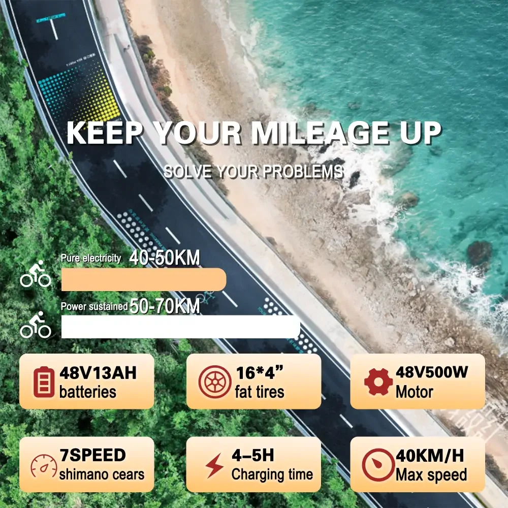 【1 ano de garantia】BAOLUJIE F2 Adulto E-bike 5000W 48V 13Ah Bateria de lítio Bicicleta elétrica para viagem, pneu Ebike de 16"