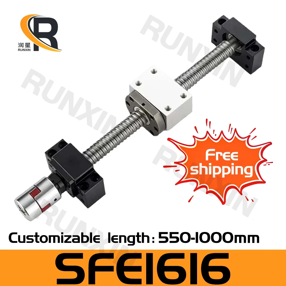 

RXTNC C7 Ball Screw Set SFE1616 L550-1000mm with Single Nut+BK12 BF12 support seat+DSG1616H+Coupling for CNC engraving machine