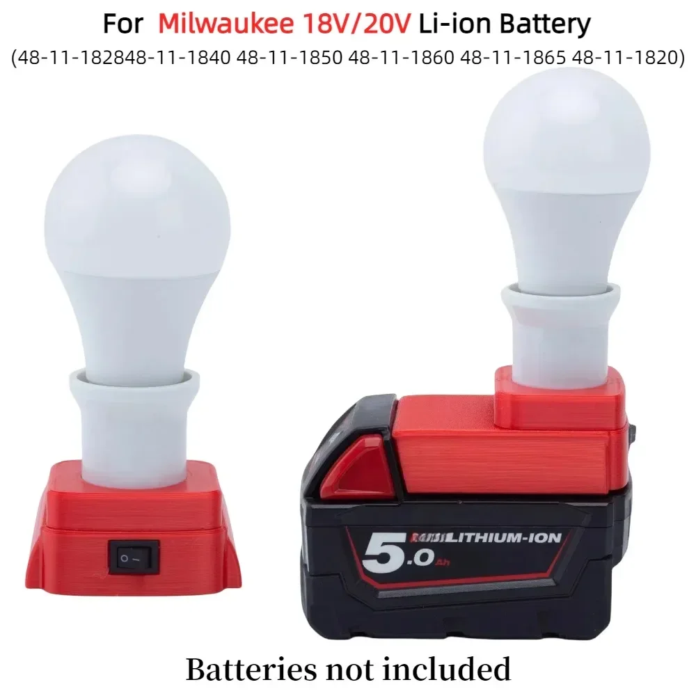 Luz de trabalho led portátil para milwaukee 18v/20v bateria de íon-lítio (48-11-1828 48-11-1840 48-11-1850/1860/1865/1820) e27 5w lâmpada esférica