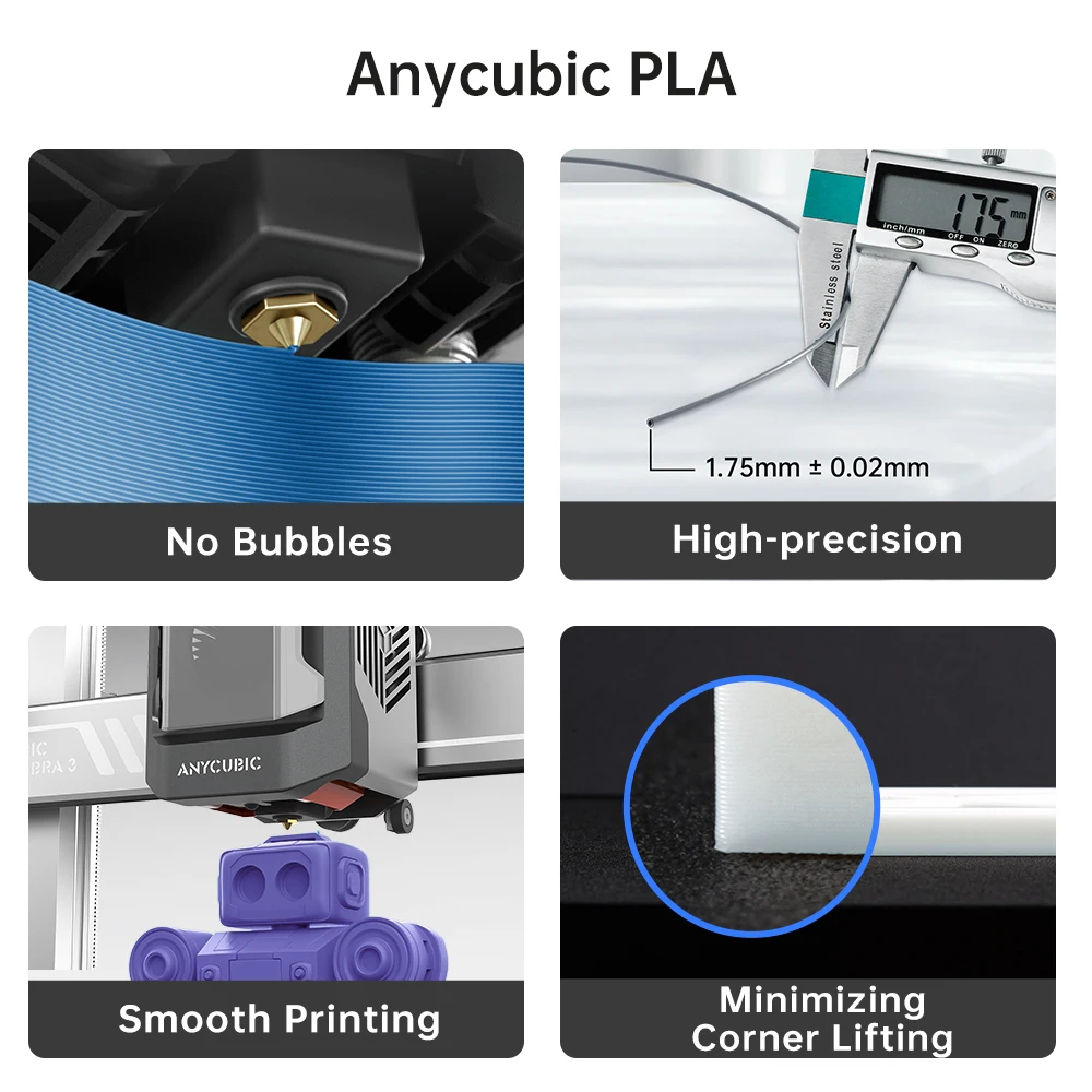 ANYCUBIC عبوة PLA خيوط طابعة ثلاثية الأبعاد 1.75 مللي متر 1 كجم/لفة مستهلكات مطاطية بلاستيكية للطابعة FDM ثلاثية الأبعاد لـ Kobra 3 S1C