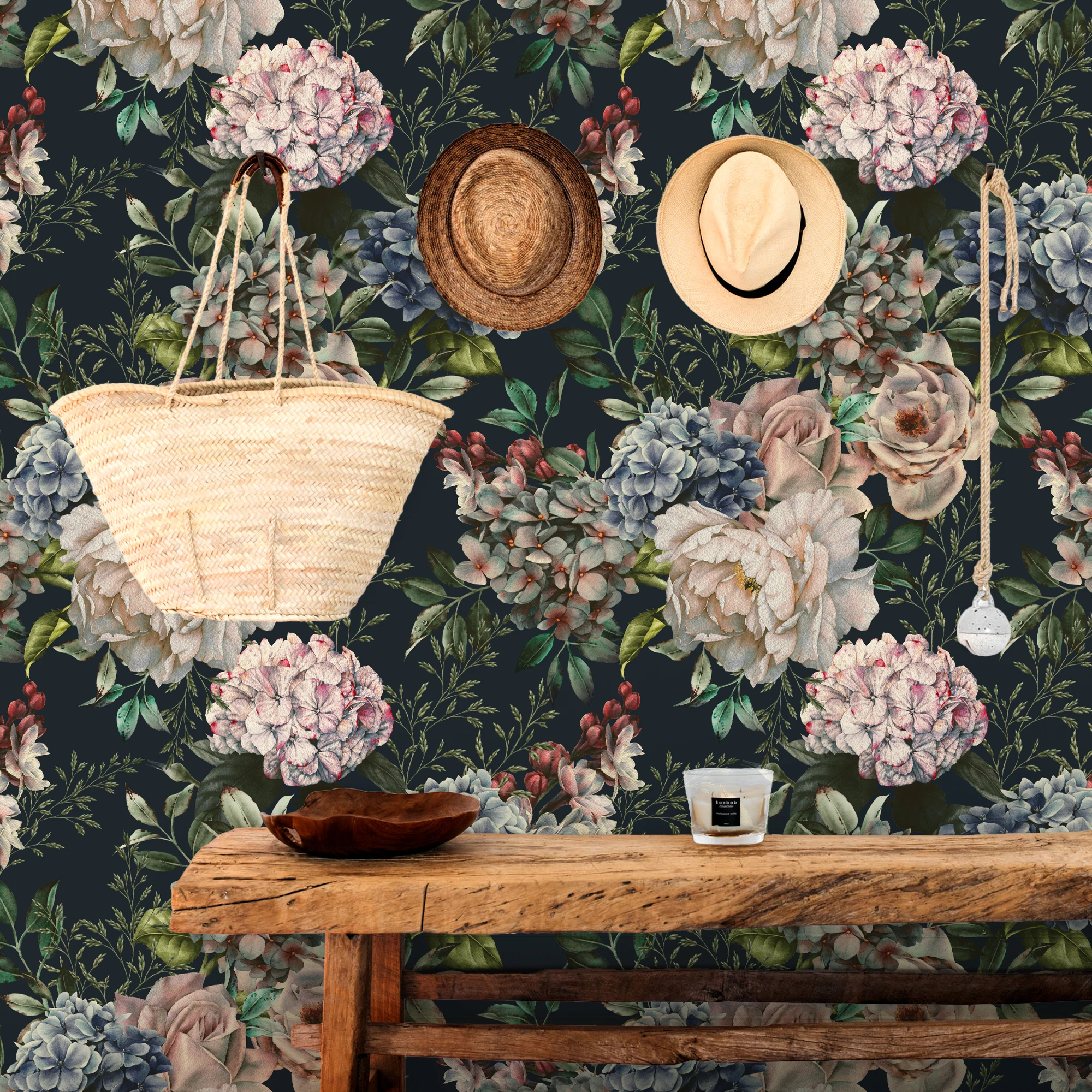 

Dark Vintage Multi-Colored Rose Flowers Wallpaper Cabinet Sticker Grace Wall Art Decal Bedroom Living Home Decor Waterproof