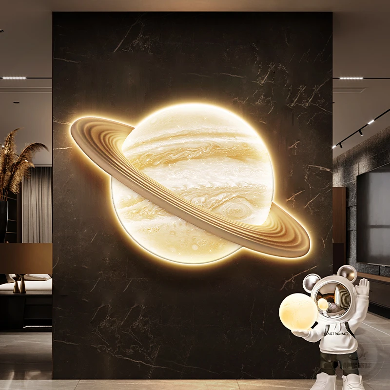 Moon corridor porch decorative light painting space background wall hanging line planet moon bedroom led light luminous mural li