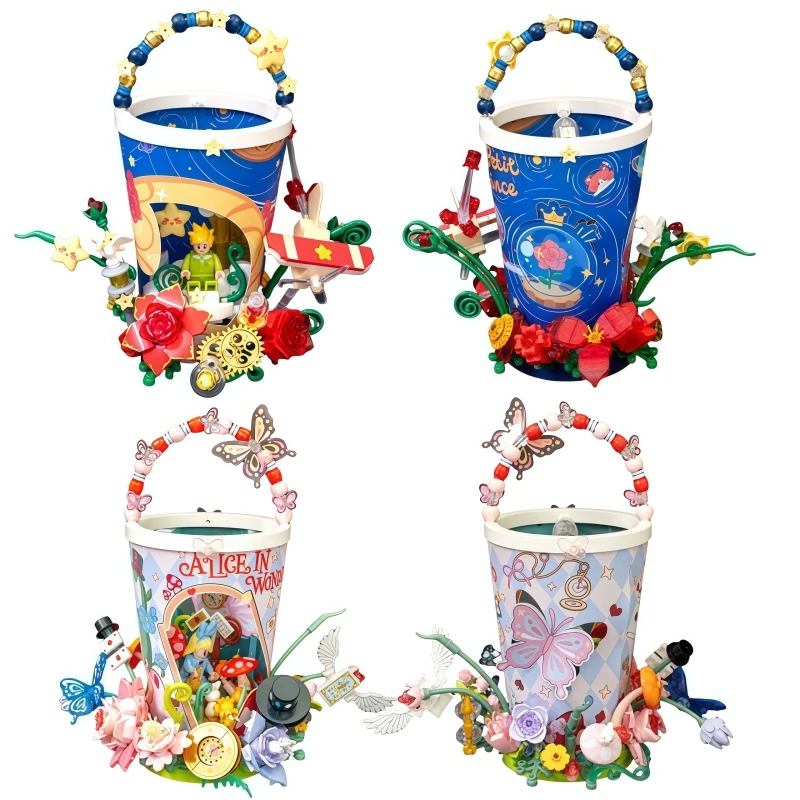 

AREAX Fairy Tale Building Blocks Alice's Adventures in Wonderland Lantern Cup Rose Little Prince Puzzle Assembly Toy Girl Gift