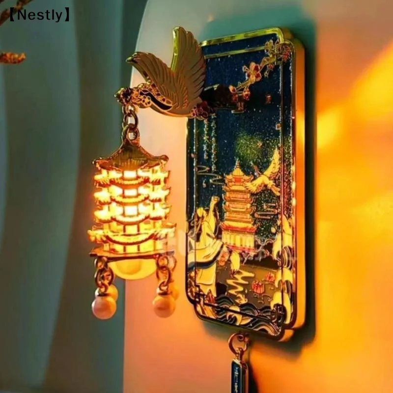 Unique Chinese Style LED Fridge Magnet , Light Up Metal Souvenir Of Yellow Crane Tower With Cherry Blossom Gift〔Nest〕