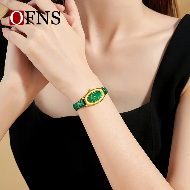 OFNS1508 2025 New Fashion Women's Watch Beimu Dial Retro Women's Quartz Watch Thin Oval Case 3ATM Waterproof Small Green Watch