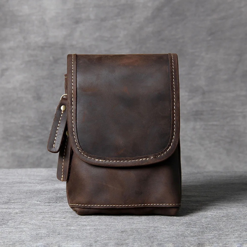 Hochwertige Echtleder-Brusttasche für Herren, Vintage Vollnarbenleder-Umhängetasche, Sling Bag, Tagesrucksack, Mini-Handytasche – Detail 7