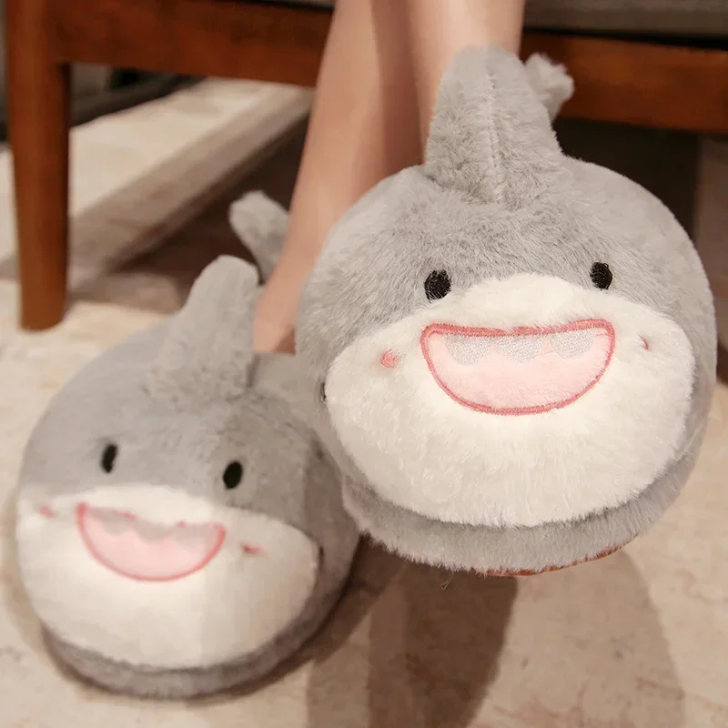 New Cartoon Rabbit Animal Plush Toy Cute Shark Duck Slippers Winter Warm Adult Shoes Doll Women'S Indoor MN4