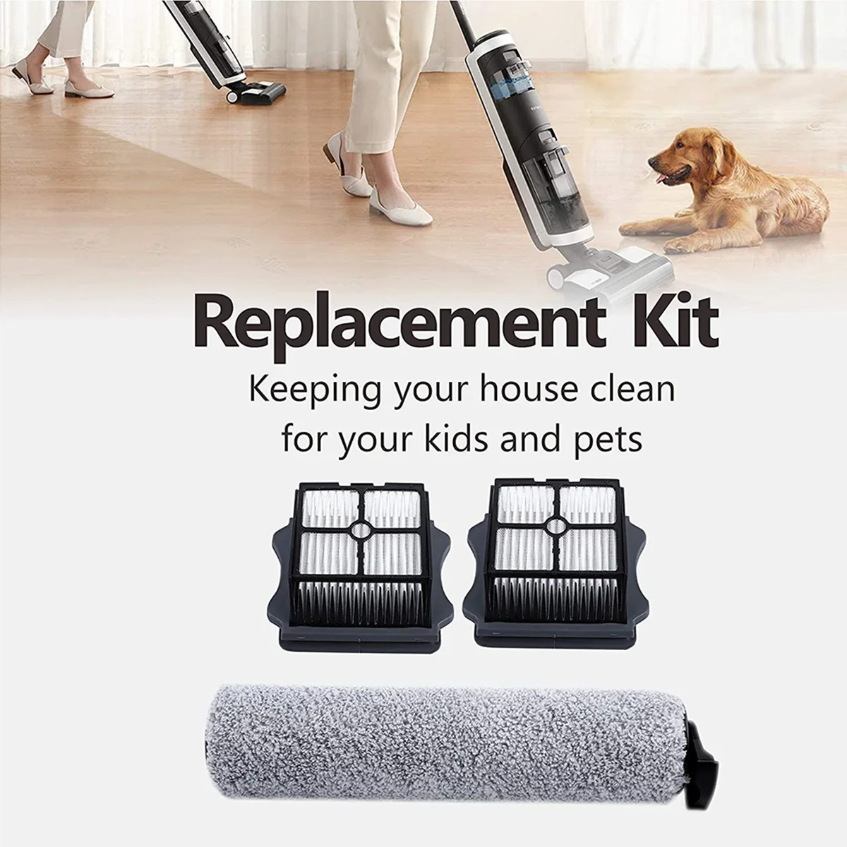 newA10R Replacement HEPA Filter and Brush Roller Suitable for IFloor 3/IFloor One Cordless Wet Dry Vacuum Cleaner Part