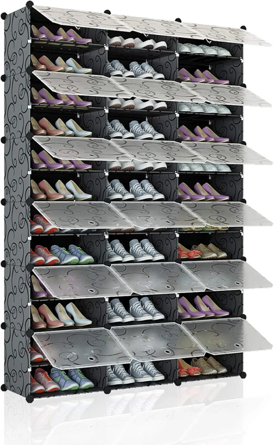 

Portable Shoe Rack Organizer 72 Pair Tower Shelf Cabinet Stand Expandable for Heels, Boots, Slippers， Transparent Door