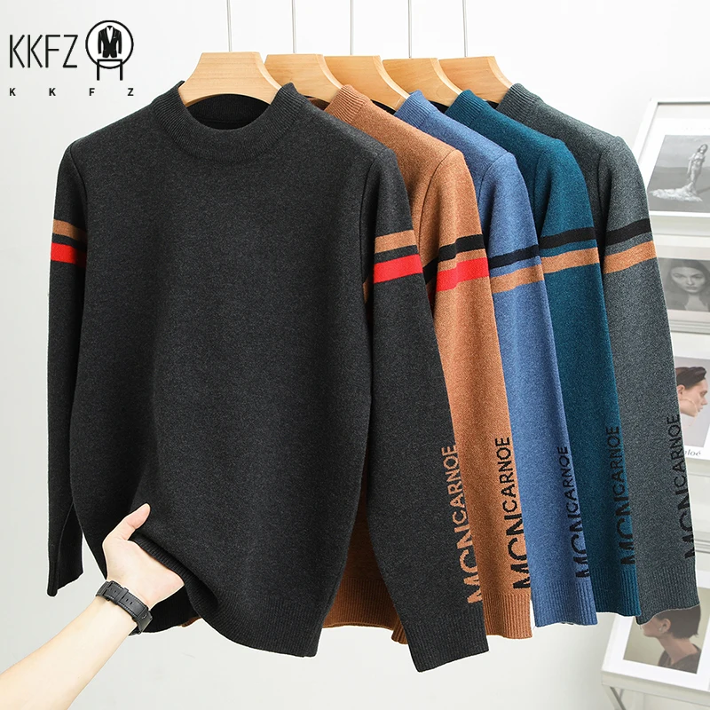 

Новый осенне-зимний мужской повседневный и модный вязаный свитер с длинными рукавами и круглым вырезом, теплый и универсальный топ