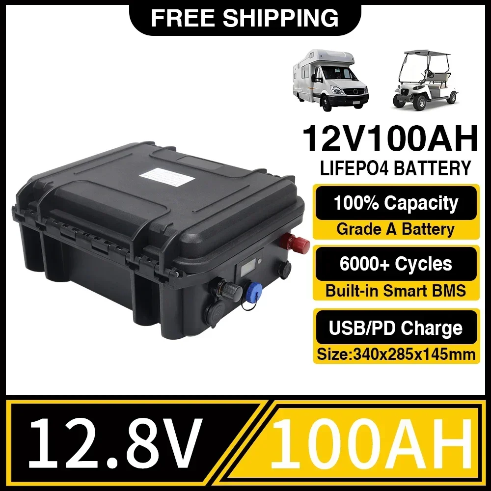 12V LiFePO4 Battery 150AH 100Ah 50AH Built-in BMS Lithium Iron Phosphate Cell 6000 Cycles For Golf Cart RV Campers Solar Storage