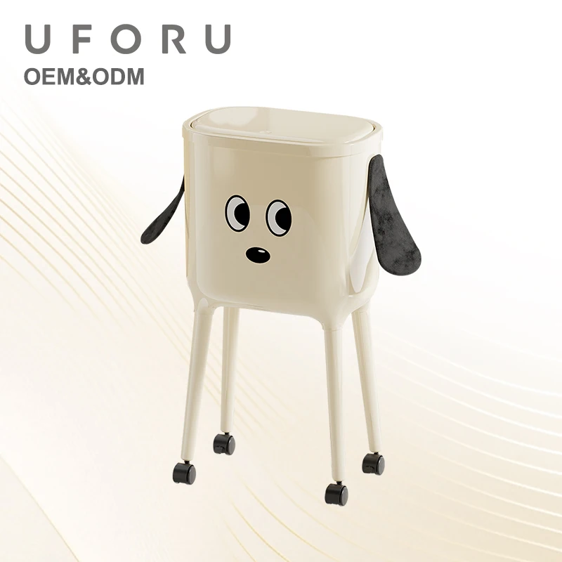 

UFORU Cute Dog Shaped High Leg Trash Can, 360° Rotating Household Waste Basket for Bedroom Kitchen