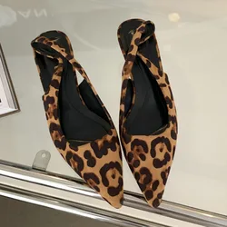 2024 Slingback Sandals Shoes Women Med Heel Pumps Elegant Pointed Toe Mule Dress Fashion Leopard Print Sandal Pumps New Sandalia