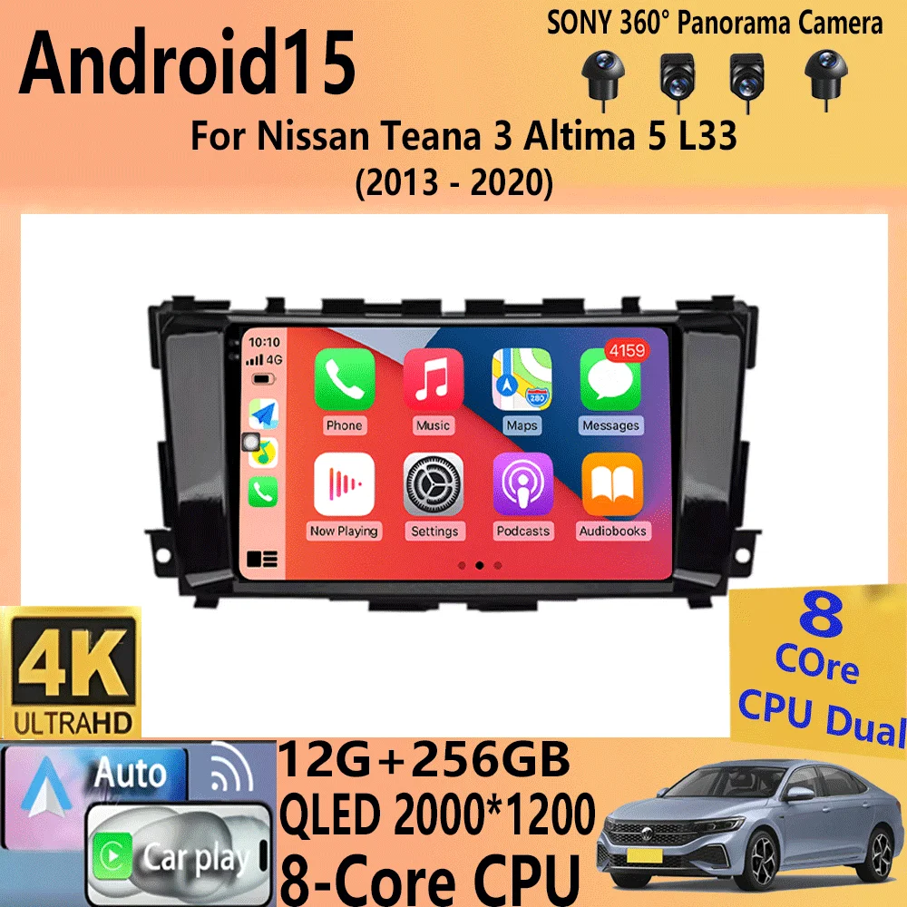 

For Nissan Teana 3 Altima 5 L33 2013 - 2020 Video Player Navigation GPS Car Radio Multimedia Android 15 WIFI Touch Screen 9 10"