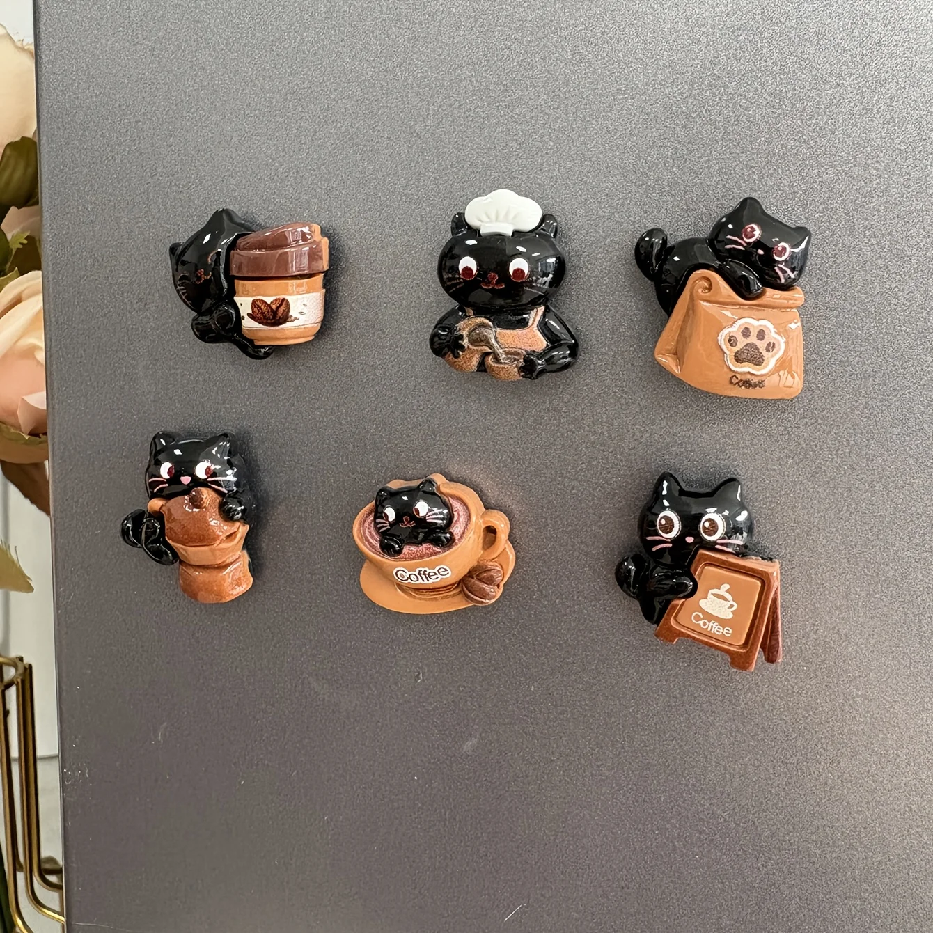 6Pcs Creative Black Cat Resin Refrigerator Magnets, Suitable for Ages 14 and Above—Can Be Used for Decorating Refrigerators, Storage Cabinets, Office Whiteboards, Feature a Kitten Design, Resin Refrigerator Magnets, Can Be Used for Decorating Dorms