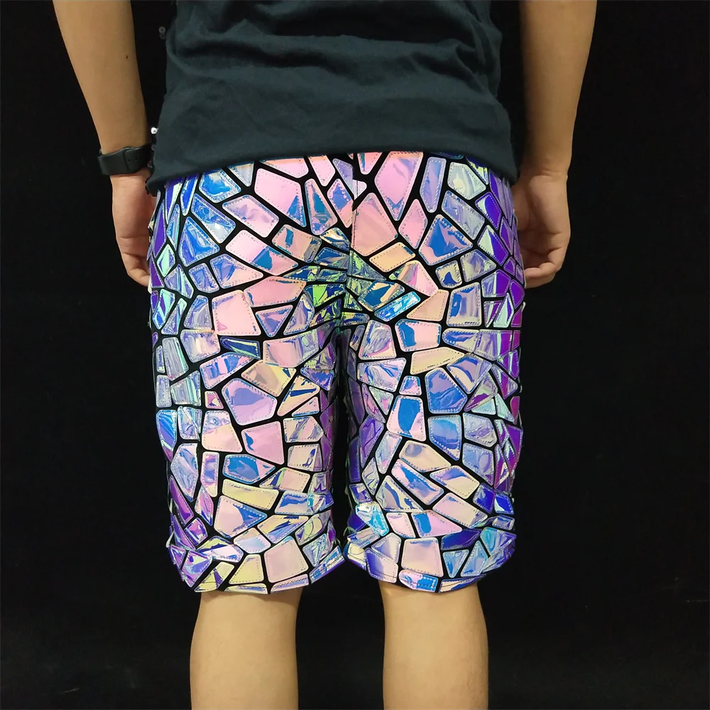 Pantalones cortos con lentejuelas láser brillantes para Bar, Club, fiesta, espectáculo, espejo azul púrpura, pantalones casuales, cantante de Rock, ropa para actuación en escenario