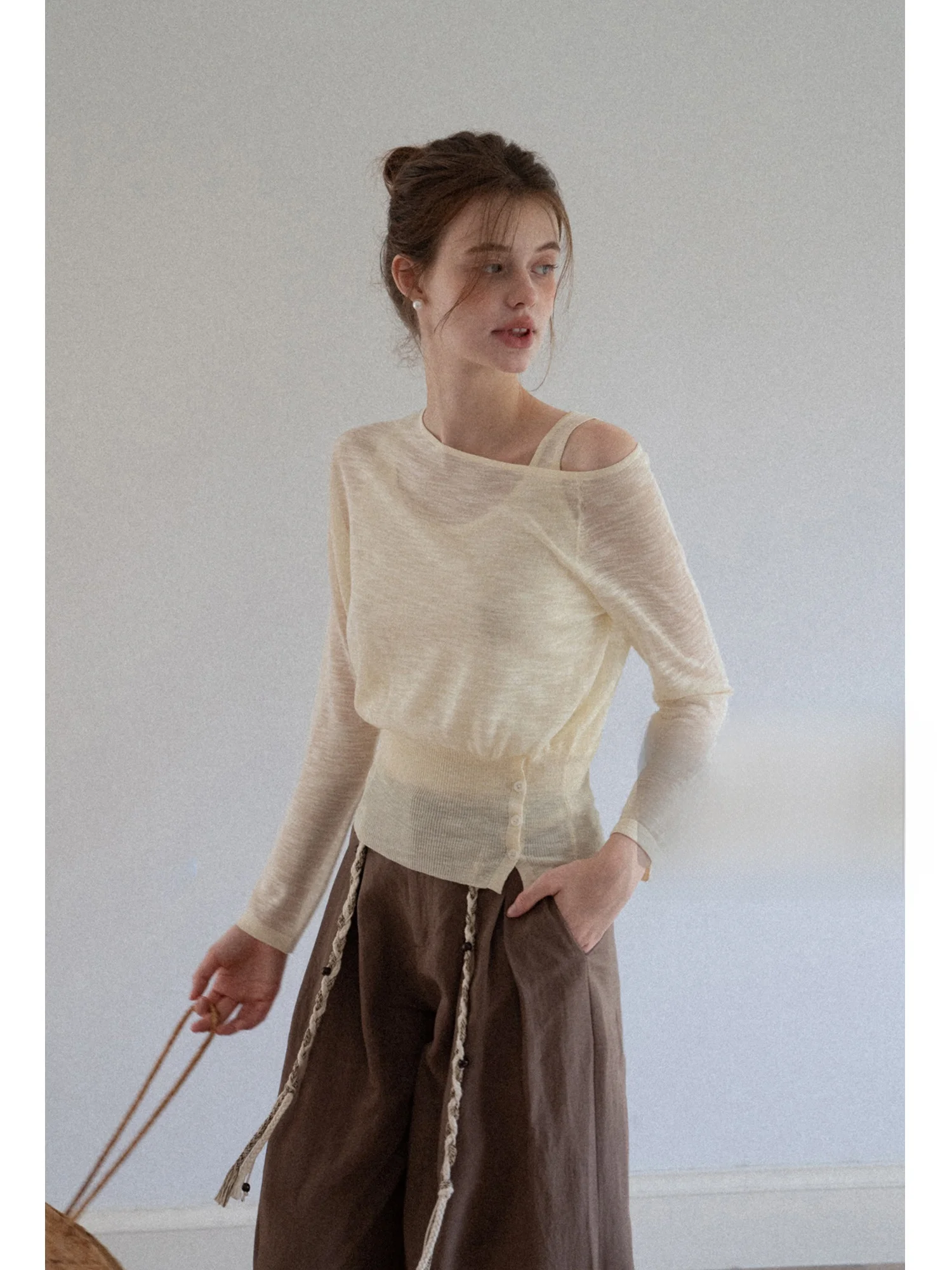 Eggka Gilet lavorato a maglia Top oulder Casual Sottile Lungo Sve Maglia Cover up Donna Inizio autunno Protezione solare Top per il tempo libero