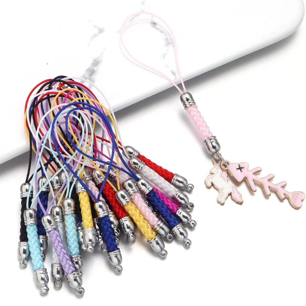 SAUVOO 10pcs/lot Multicolor Braided Lanyard Mobile Phone Chains Key Ring Chains For DIY handmade Bag Hang Rope Keychain
