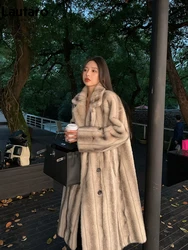 Lautaro Autumn Winter Loose Casual Long Luxury Soft Thick Warm Hairy Faux Fur Coat Women Long Sleeve Fluffy Furry Overcoat 2024