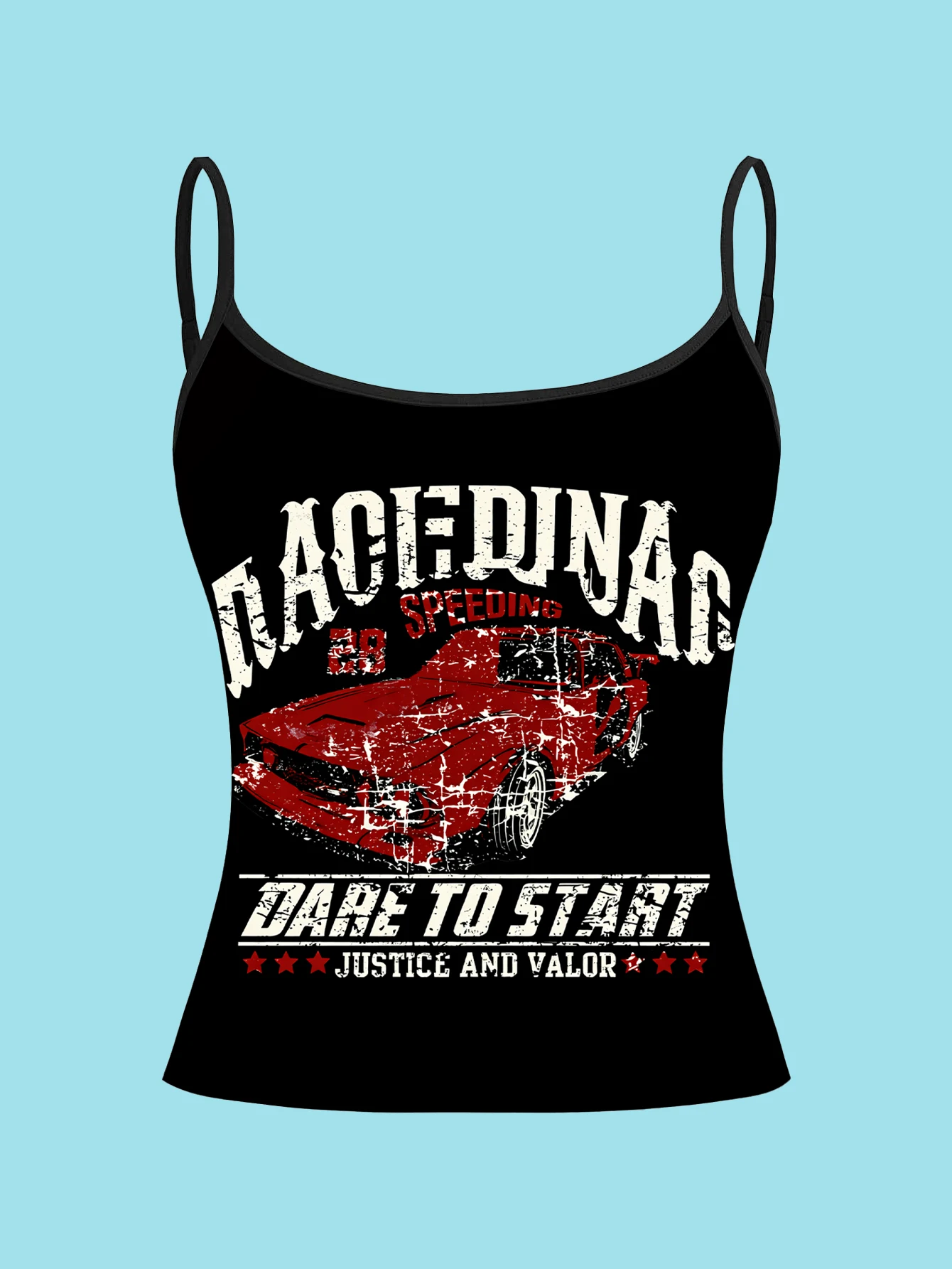 3-Piece Set of American Retro Racing Print Camisoles for Women, Summer Slim-Fit Spaghetti Strap Cool Inner Wear
