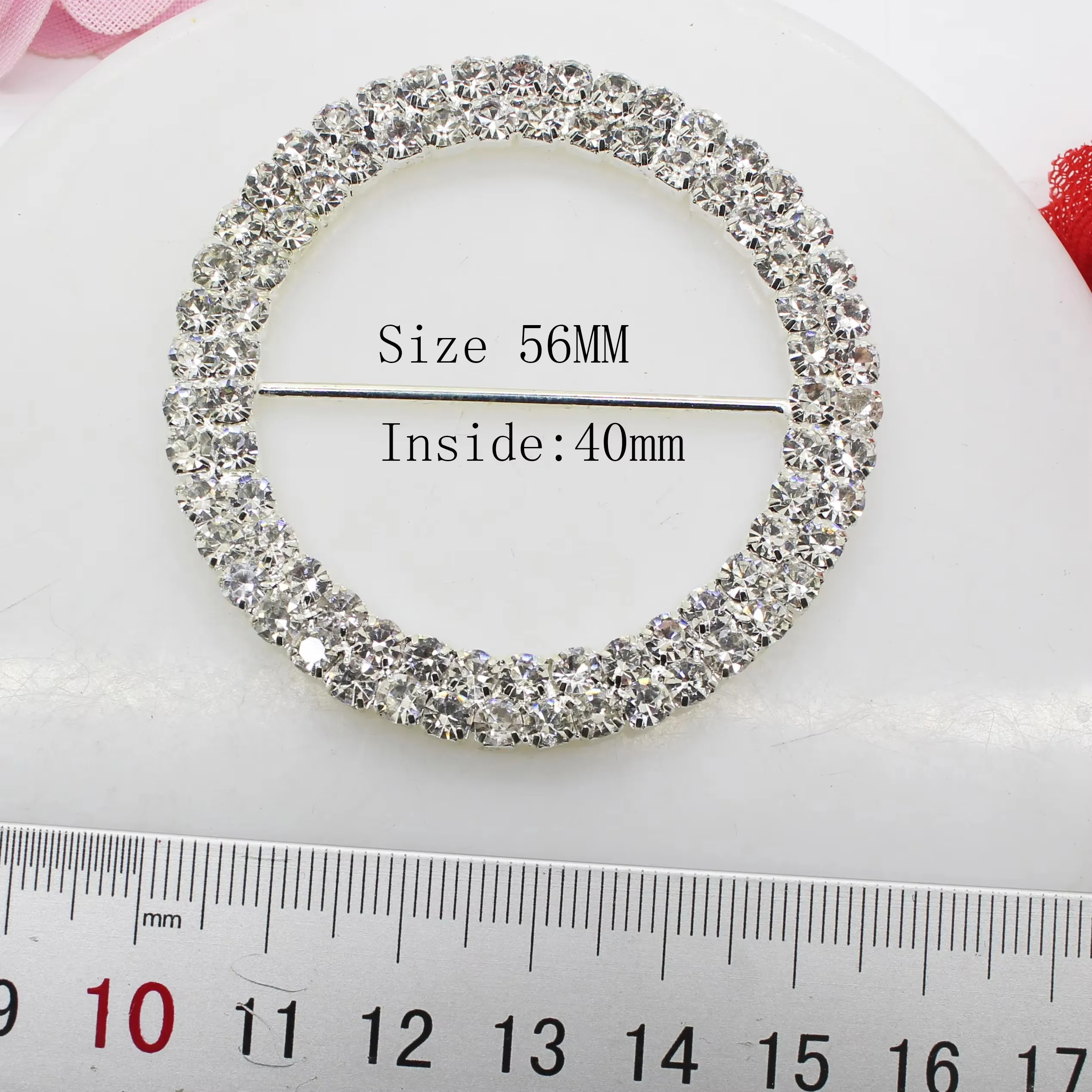 5.6Cm 3Pcs Double-Row Crystal Rhinestone Buckles Silver Metal Wedding Supply Ribbon Slider Gift Decoration Buckle DIY Accessorie
