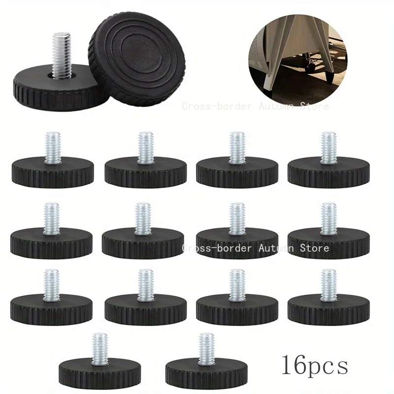16pcs Adjustable Leveling Chair Leg Feet M8 Furniture Mat Screw-in Base Sofa Bed Cabinet Table Floor Protector Anti-slip Pad