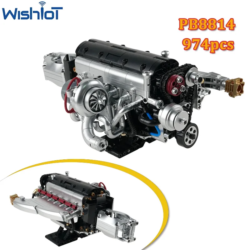 

Креативный PB8814 двигатель MOC, набор строительных блоков, 974 шт., собранные Коллекционные детали автомобиля, игрушки, модель, маленькие кирпичи, праздничные подарки для мальчиков
