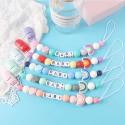 Baby Schnuller Clip Schnullerkette Nippelhalter für Baby Silikon Regenbogen Schnullerhalter