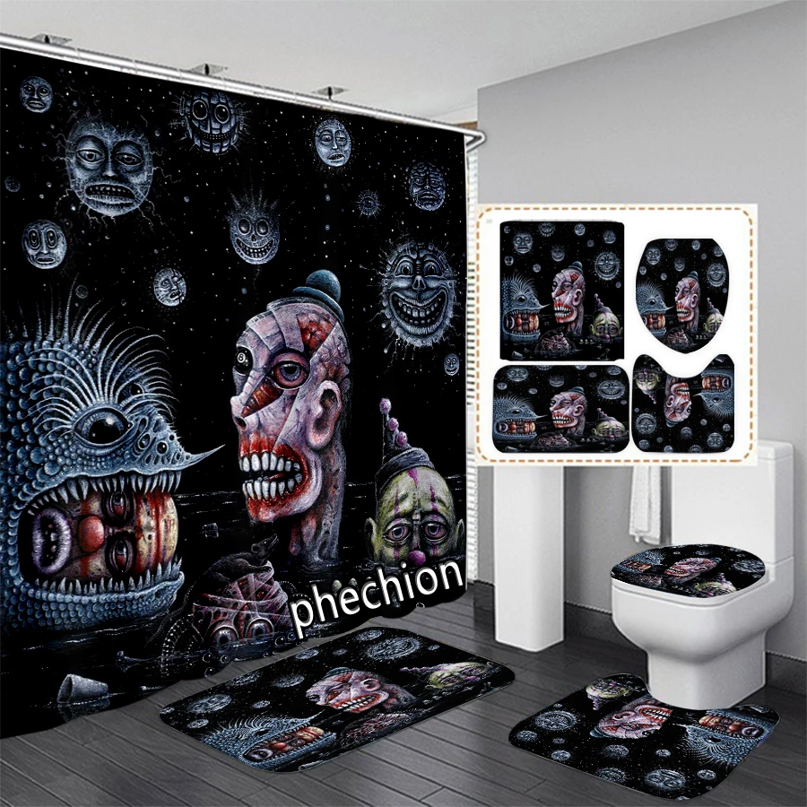 New Horror Clown 3D Print Shower Curtain Waterproof Bathroom Curtain Anti-slip Bath Mat Set Toilet Rugs X27