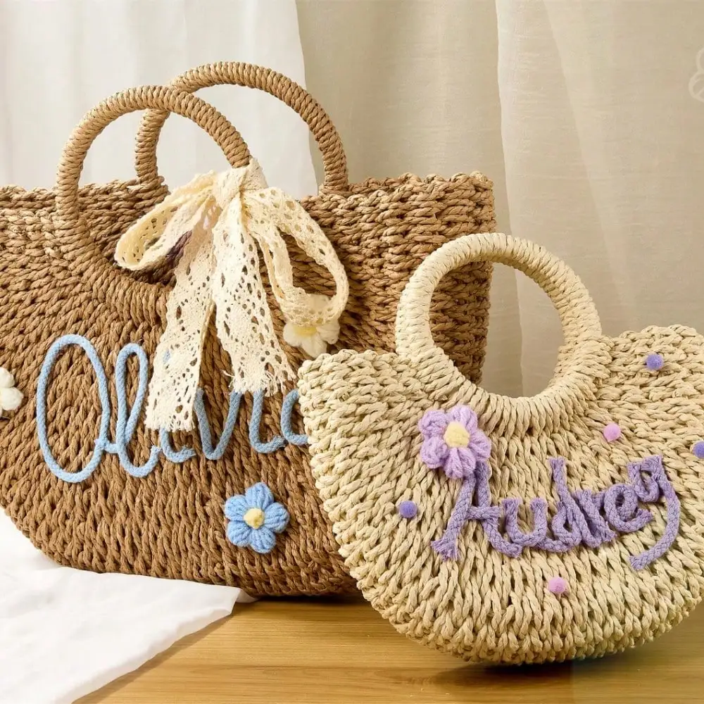 Personalized Straw Bridesmaid Handbag_bridesmaid Beach Bag_bachelorette Party Gift Bag_custom Hand-held Gift Basket_bridesmaid image 5