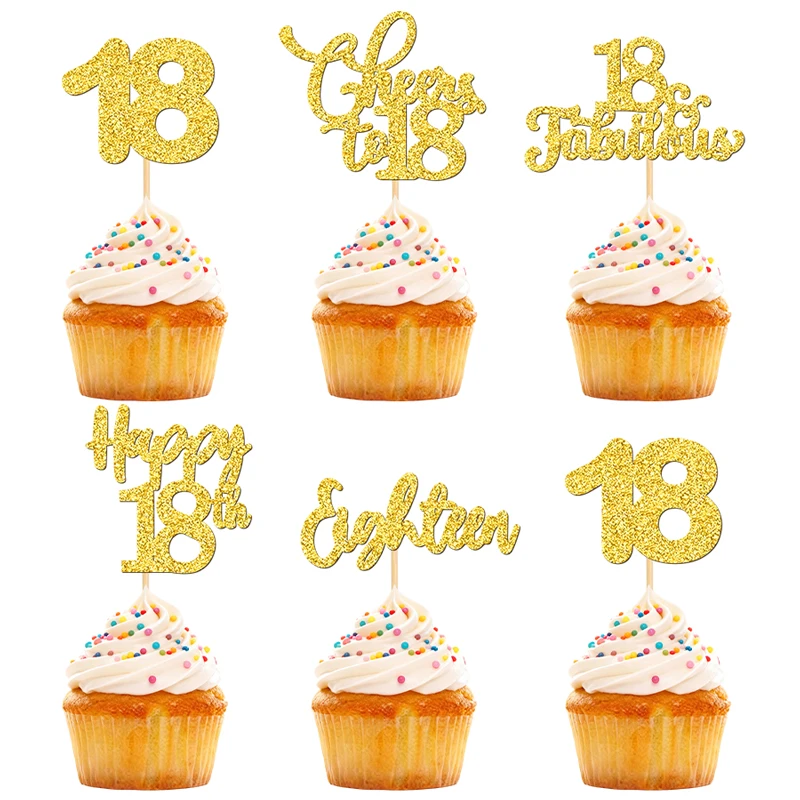 YOMDID 25 Cupcake-Topper zum 18. Geburtstag, glitzernde Cupcake-Topper zum 18. Geburtstag, glitzernde Cupcake-Picks zum 18. Geburtstag – Detail 1