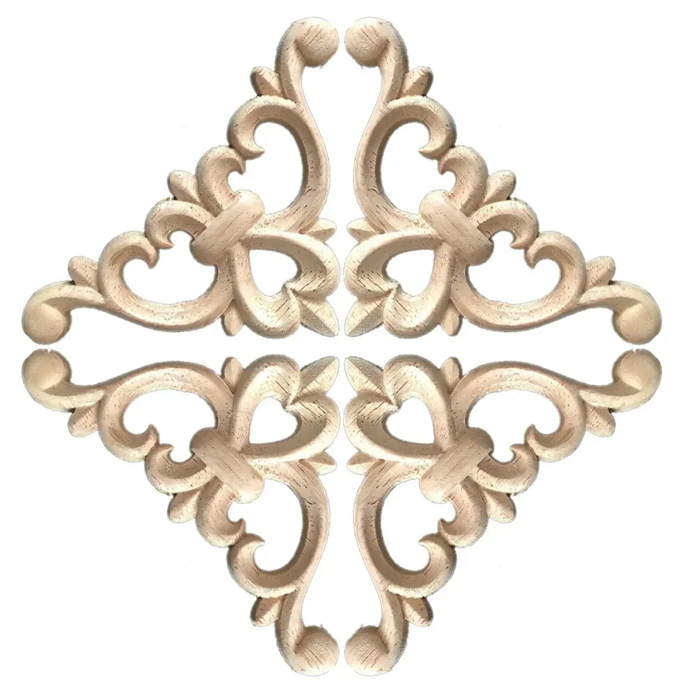 6cm-15cm Home Furnishing Decoration Door Cabinet Bed Decorative Decals Wood Floral Applique Miniature Figurine Craft
