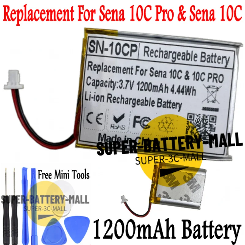 

Сменный аккумулятор емкостью 1200 мАч для Bluetooth-гарнитуры с камерой Sena 10C Pro 10C-01