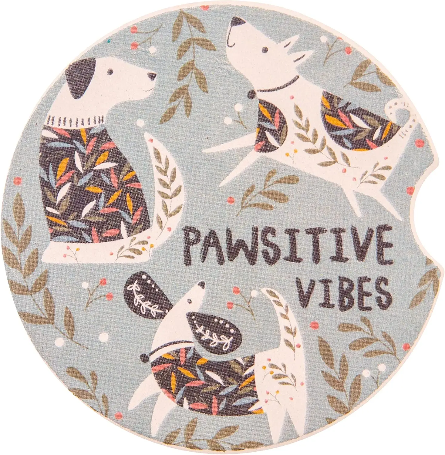 Pawsitive Vibes Vintage Flowers Christmas Gifts Boho Car Coasters Absorbent Cup Holder Coasters for Car Set of 2 Dogs Cats