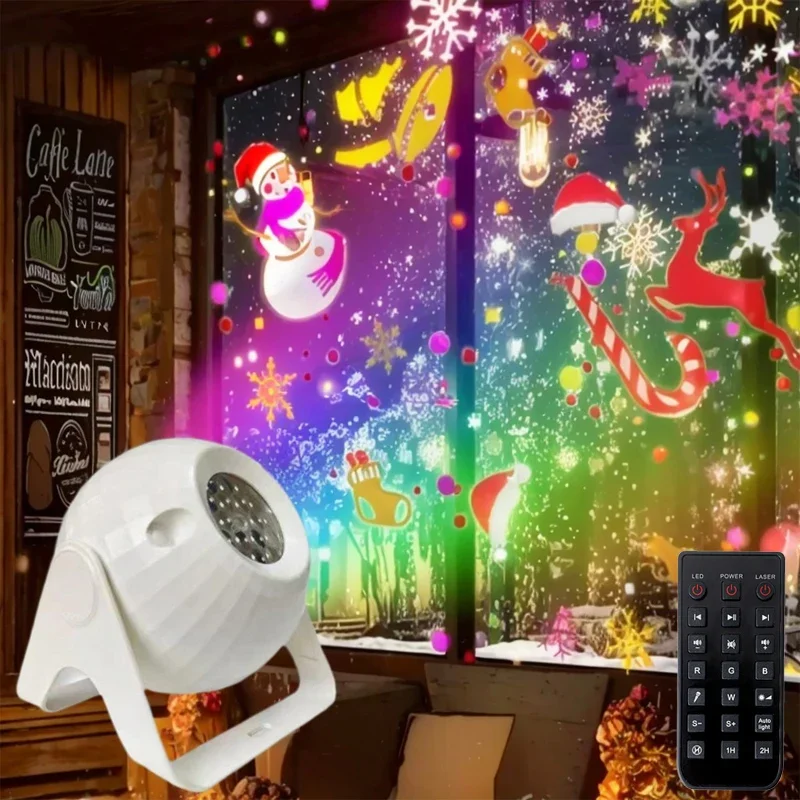 

Christmas LED Projector Light with 16 Cartoon Patterns USB 360° Rotating Snowman Light for Holiday Home Garden Party Decoration