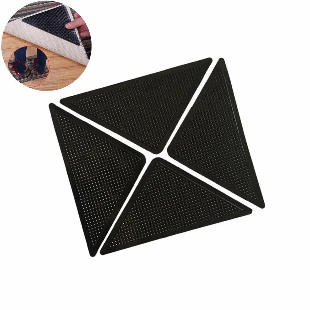 4Pcs Home Floor Rug Carpet Mat Grippers Self-adhesive Anti Slip Tri Sticker Reusable Washable Silicone Grip Car Perfume Pad