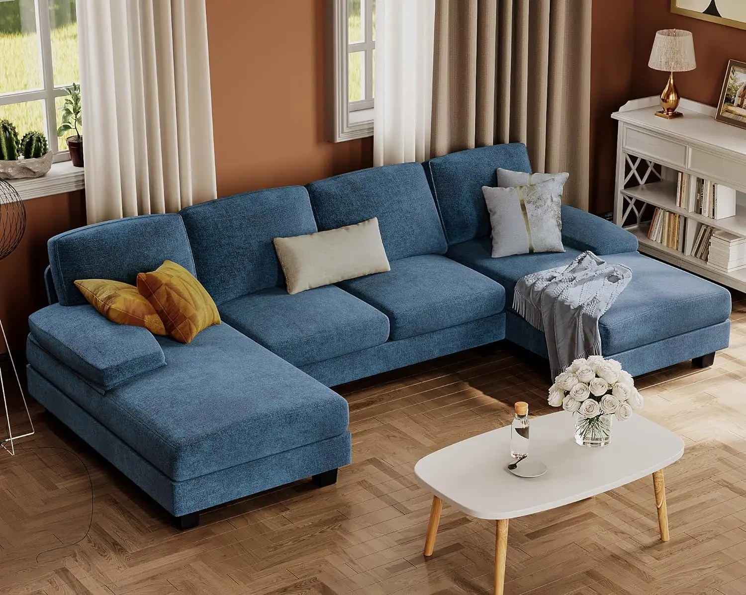 

Sectional Couches for Living Room, U-Shaped Sofa Couch with Soft Corduroy, 4 Seat Sofa Set with Double Chaise for Apartment