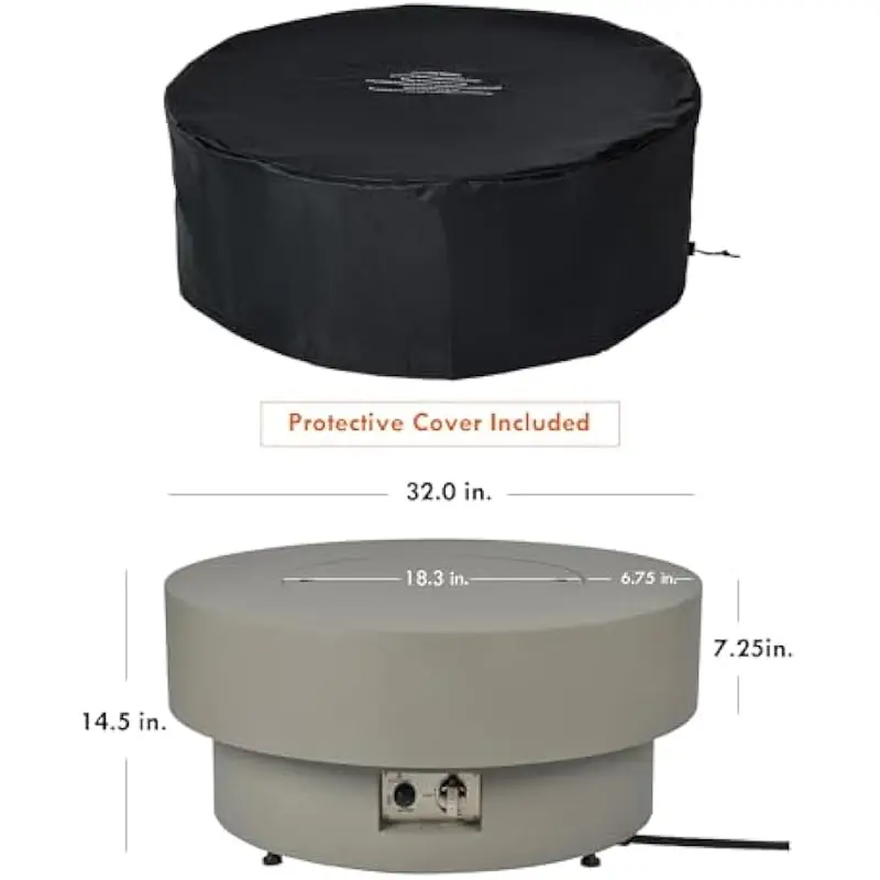 Propane Fire Table Round 32 Inch Outdoor Patio Heater with 50000 BTU Stainless Steel Burner Flint Gray Finish Weather Resistant