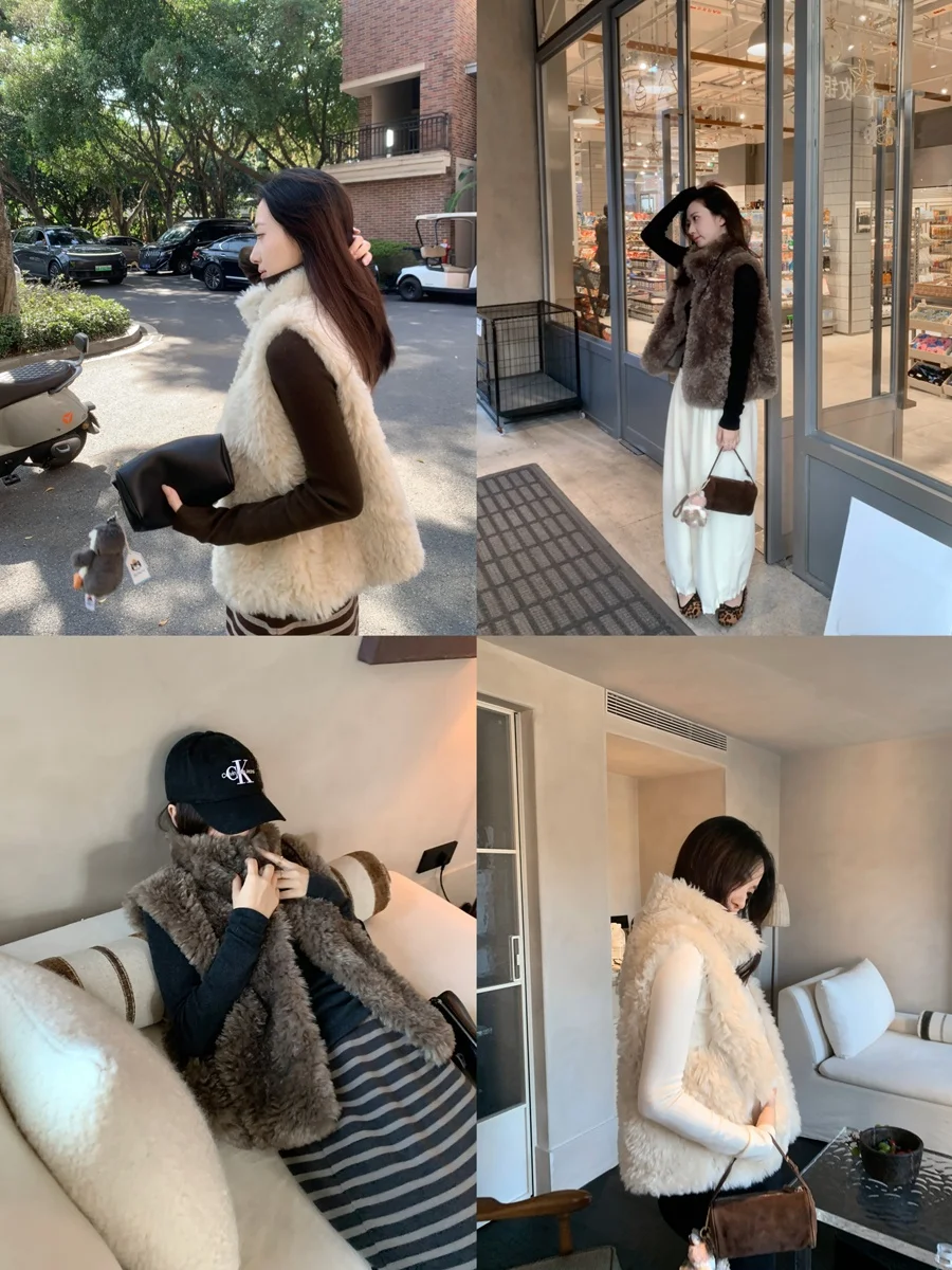 

Мягкий нежный белый экологически чистый жилет из овечьего меха, женский осенне-зимний новый Faionable oulder Pad, верхняя одежда