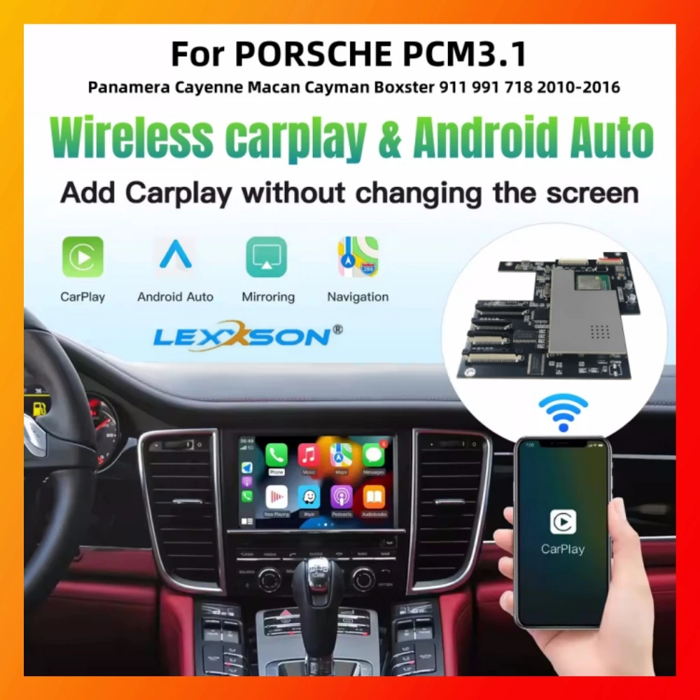 LEXXSON Wireless Carplay Android Auto Fits For Porsche PCM3.1 Panamera Cayenne Cayman Macan Boxster 911 991 718 Reverse Camera