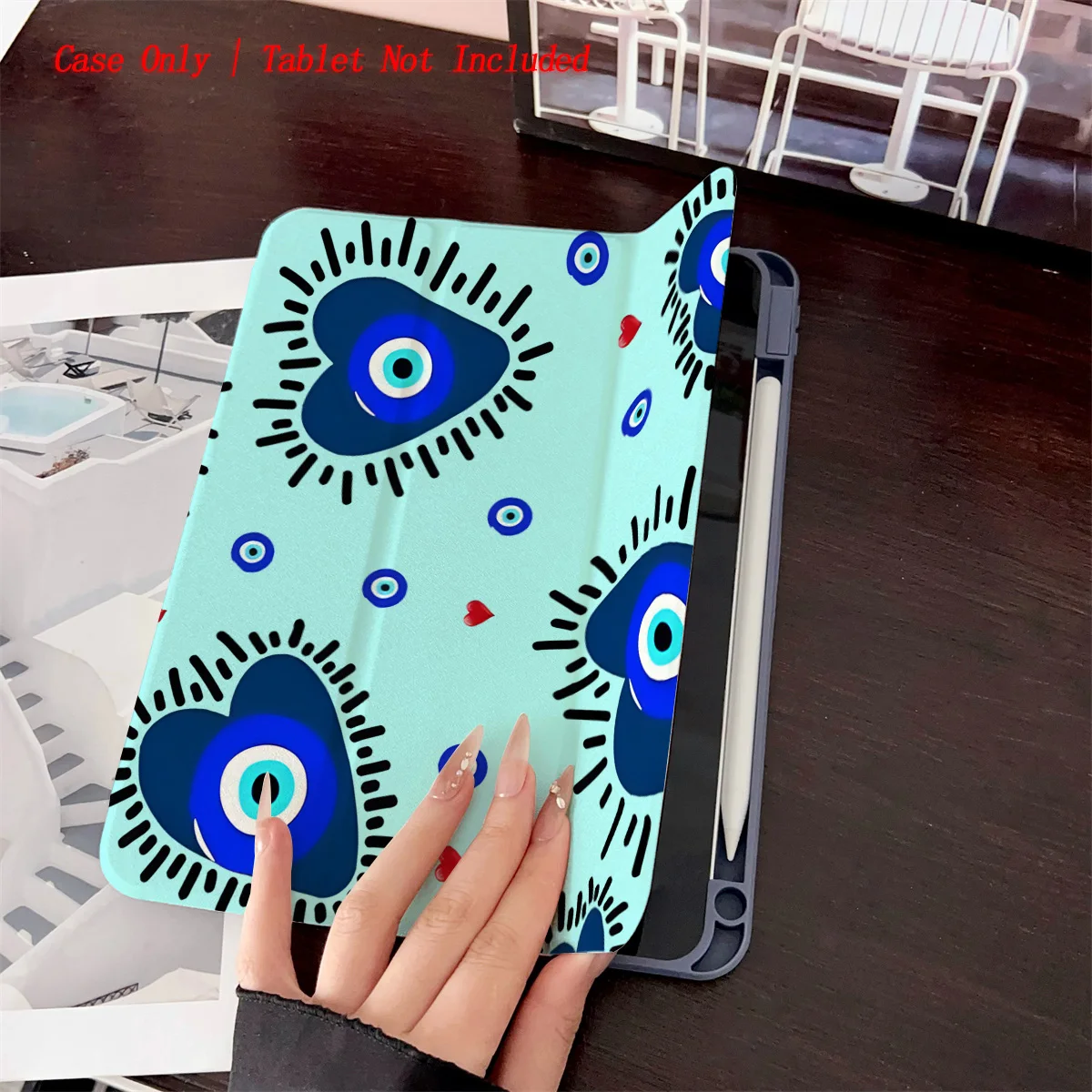 حافظة كمبيوتر لوحي بنمط عيون زرقاء بخلفية سماوية - واقي نحيف مقاوم للخدش لجهاز Apple iPad #5