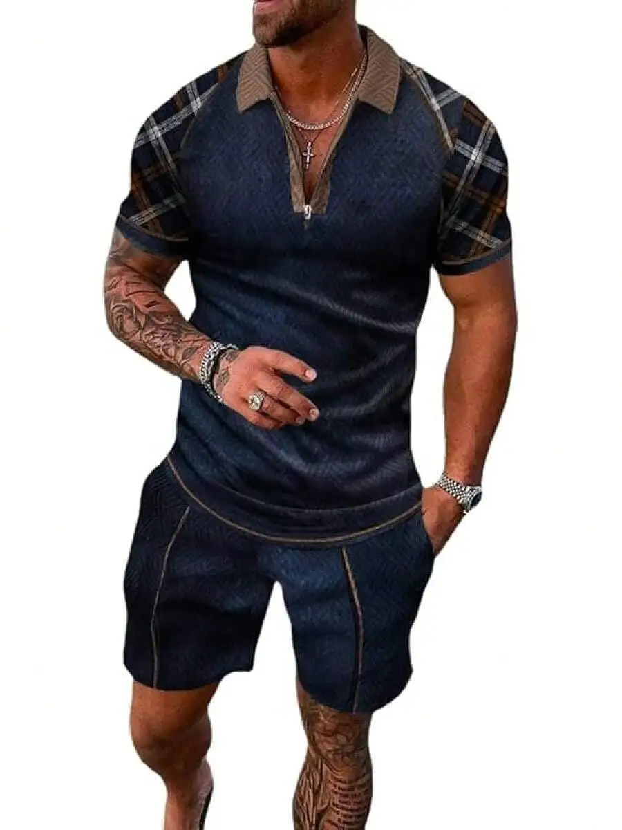 Mens Summer Casual 2 Piece Track Suit Set Breathable Soft Lightweight Shorts And Top